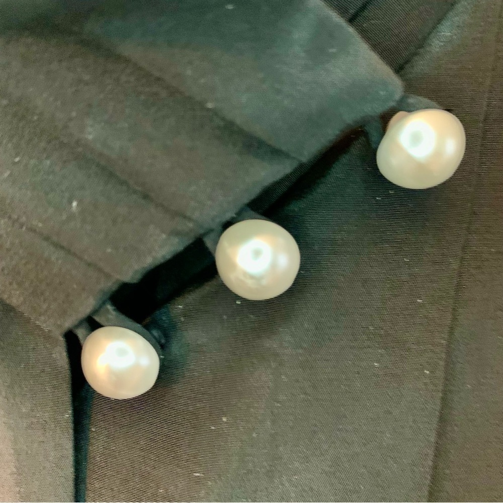 Vintage Blouse Size 8 Susan Hutton Black Satin White Buttons Long Sleeve Classy - Picture 5 of 16